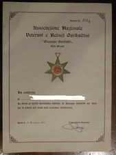 attestato diploma stella al merito garibaldino Giuseppe Garibaldi reduci veteran