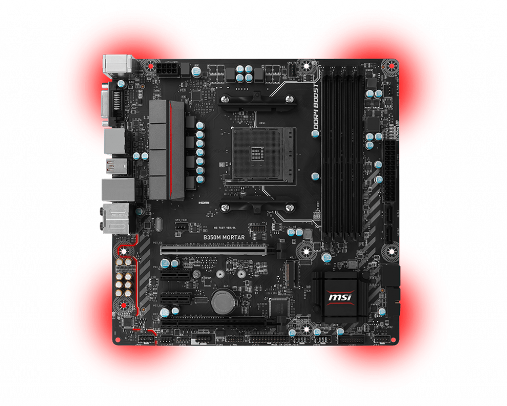 MSI B350M MORTAR ARCTIC Motherboard | DDR4 SDRAM | 64GB | For AMD CPU