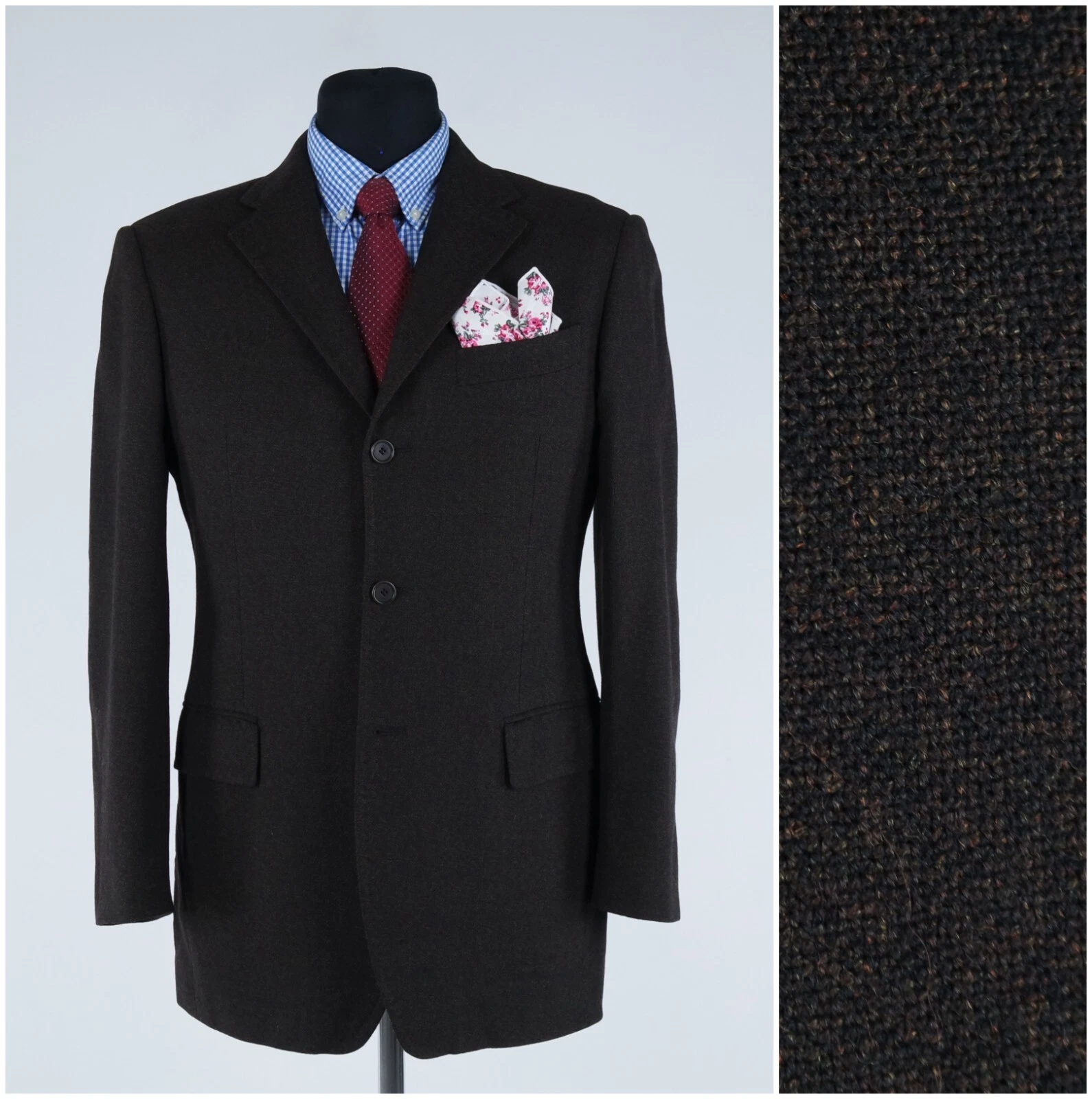 Mens Dark Brown Blazer 40R UK Size HENRI Lambswool Sport Coat Tweed Jacket