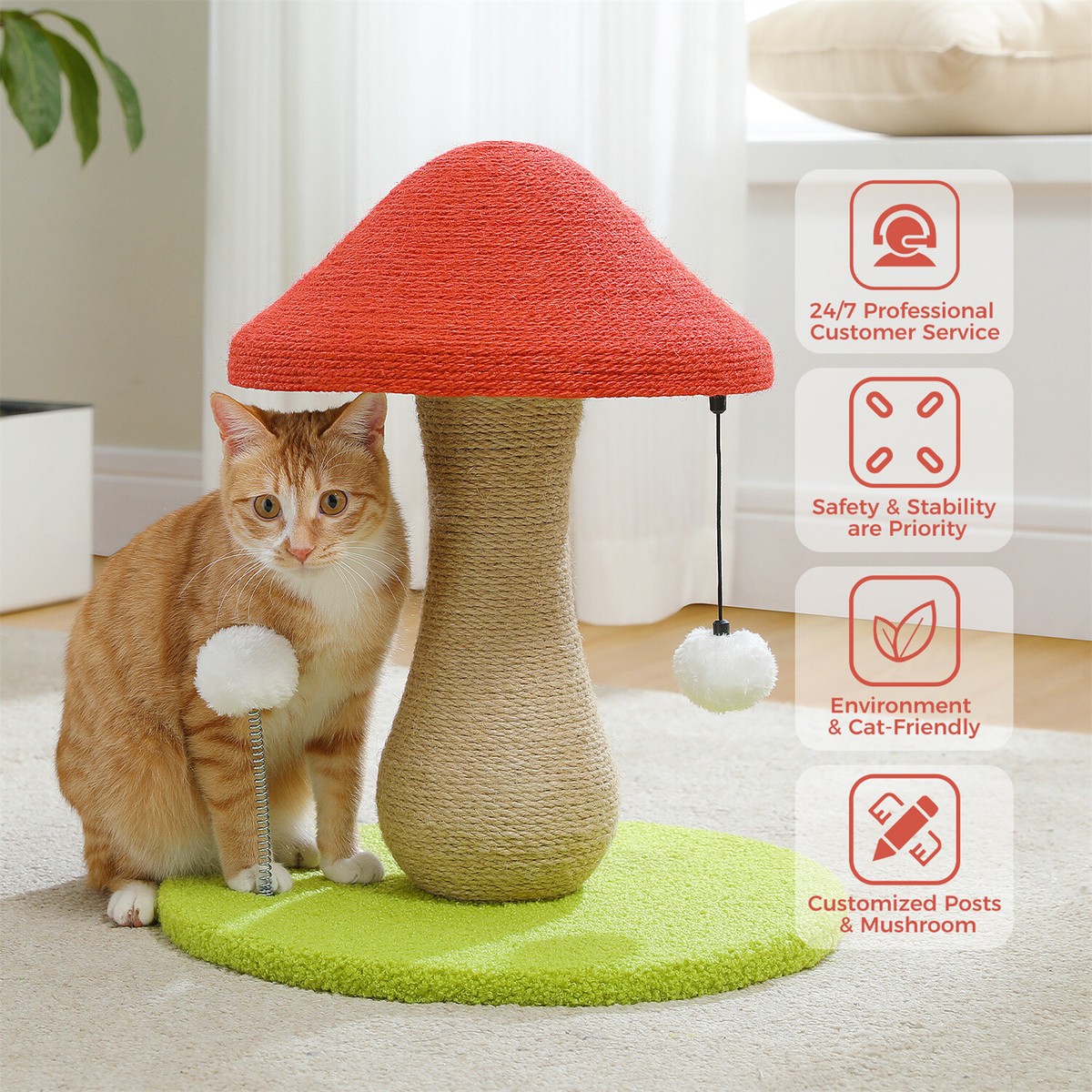 PAWZ Road Mushroom Cat Tree Tower 100% Sisal Covered Scratching