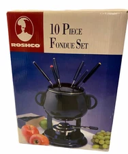 Roschco Dark Porcelain Enamel Fondue Pot 10 Piece Set 58918BK New Open Box