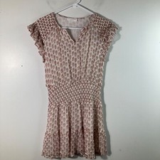 Womens Feels by Brownie Floral Metallic Smocked Dress Cream Pink M Lined