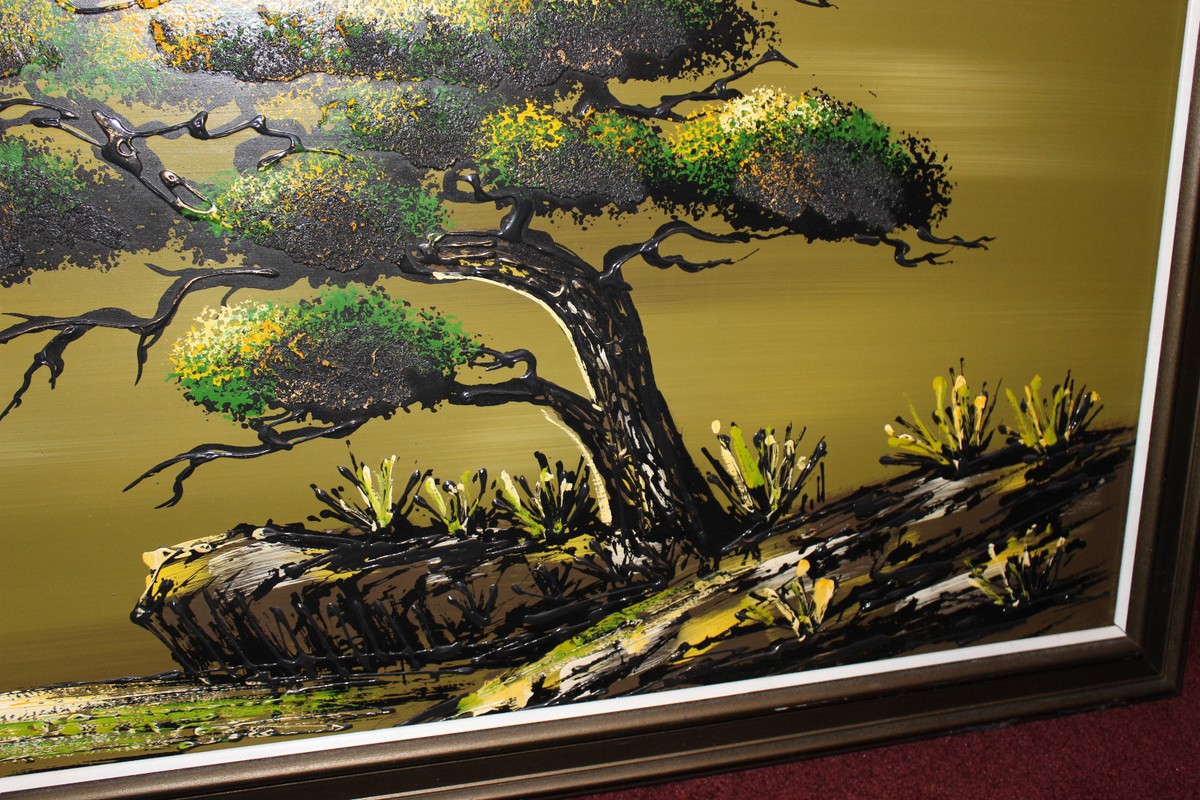 Vintage Yasu Eguchi Oil Painting On Board Green Tree Water