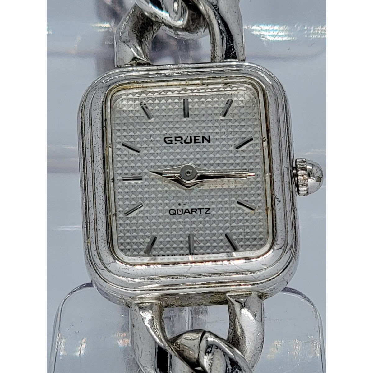 Vintage Gruen Women's Quartz Watch with Silver-Tone Chain Bracelet