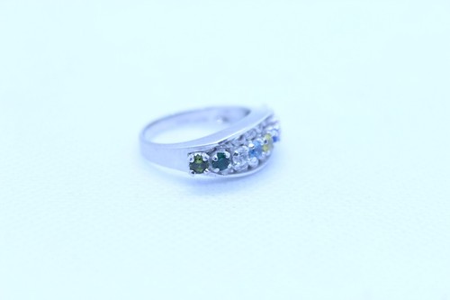 Fabulous 14K White Gold Rainbow Sapphire Ring Sz8.5 Solid 5.9g - Picture 3 of 10