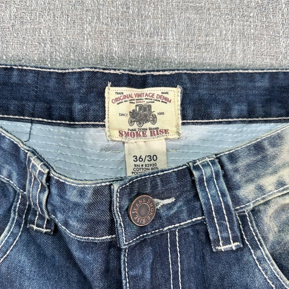 Pantalones de mezclilla Smoke Rise para hombre 36x30 azul motociclista ajustados rectos desgastados Foto 3 de 4