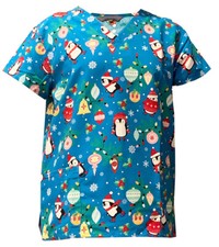 Women Fashion Christmas Medical Nursing Scrub Skating Penguins Black L