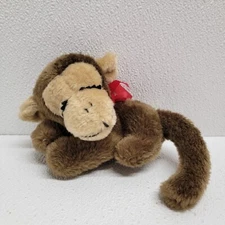 Vintage 1977 Russ Sidney Sleeping Brown Monkey Plush Red Ribbon 6"