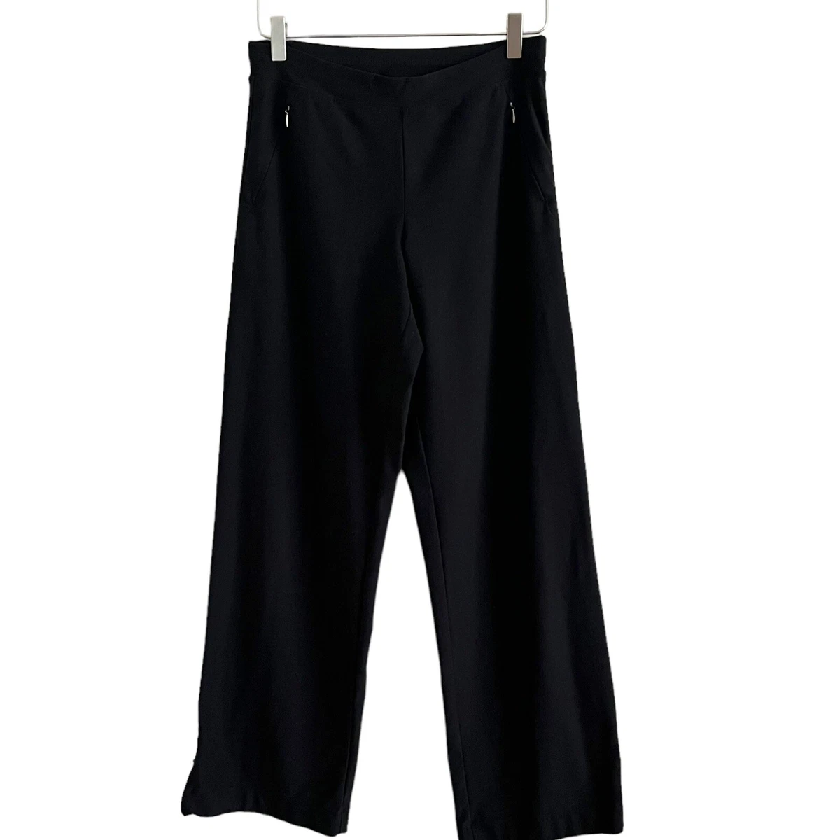 Lucy Yoga Black Activewear Wide Leg Pants Zip Pockets Slit Pull On