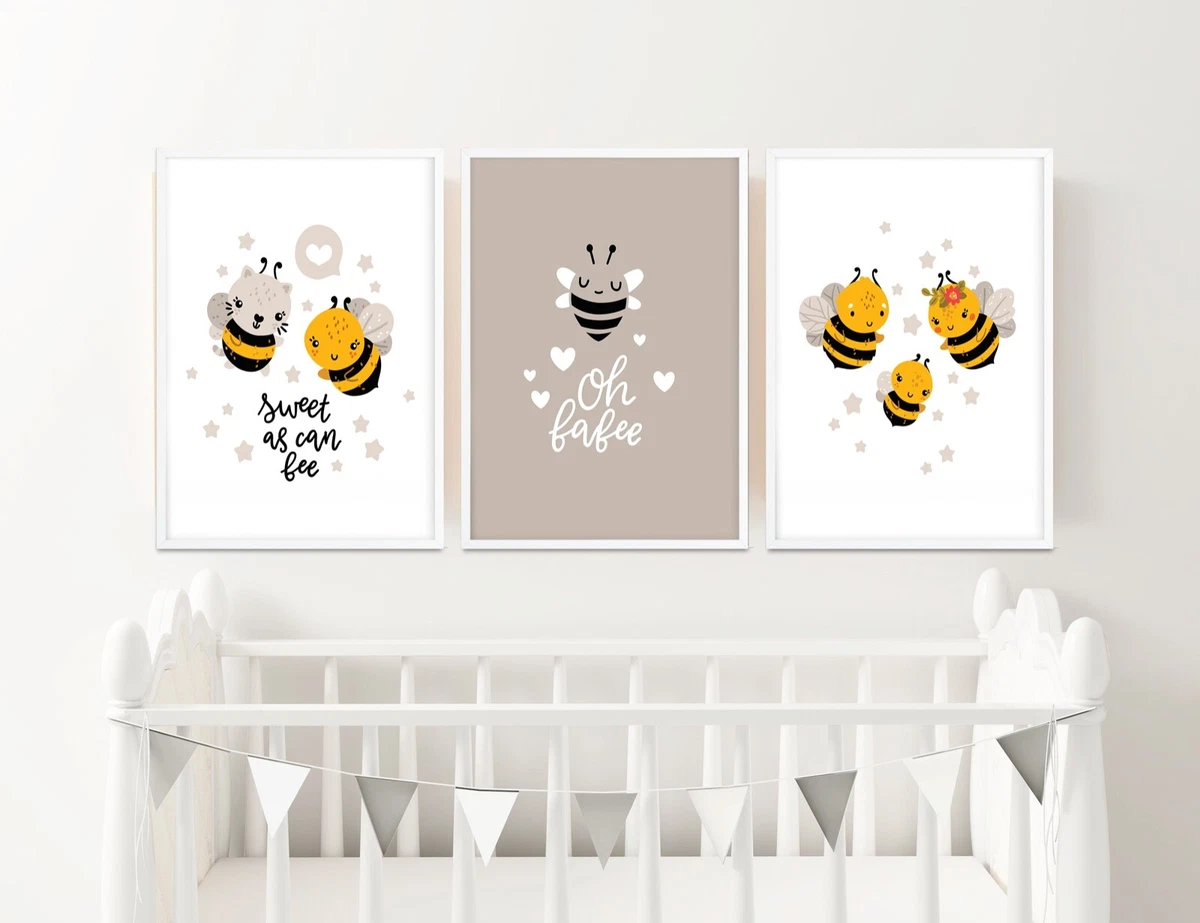 Bumble Bee Happy Nursery Print Girls Bedroom Decor Boys Playroom