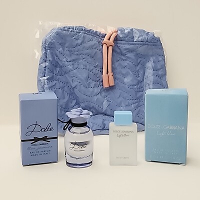 NIB Dolce & Gabbana Blue Jasmine and Light Blue Fragrance Mini Set with Bag