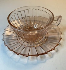 Sierra Pinwheel Pattern Pink Cup & Saucer Set by Jeannette Glass Co Vintage