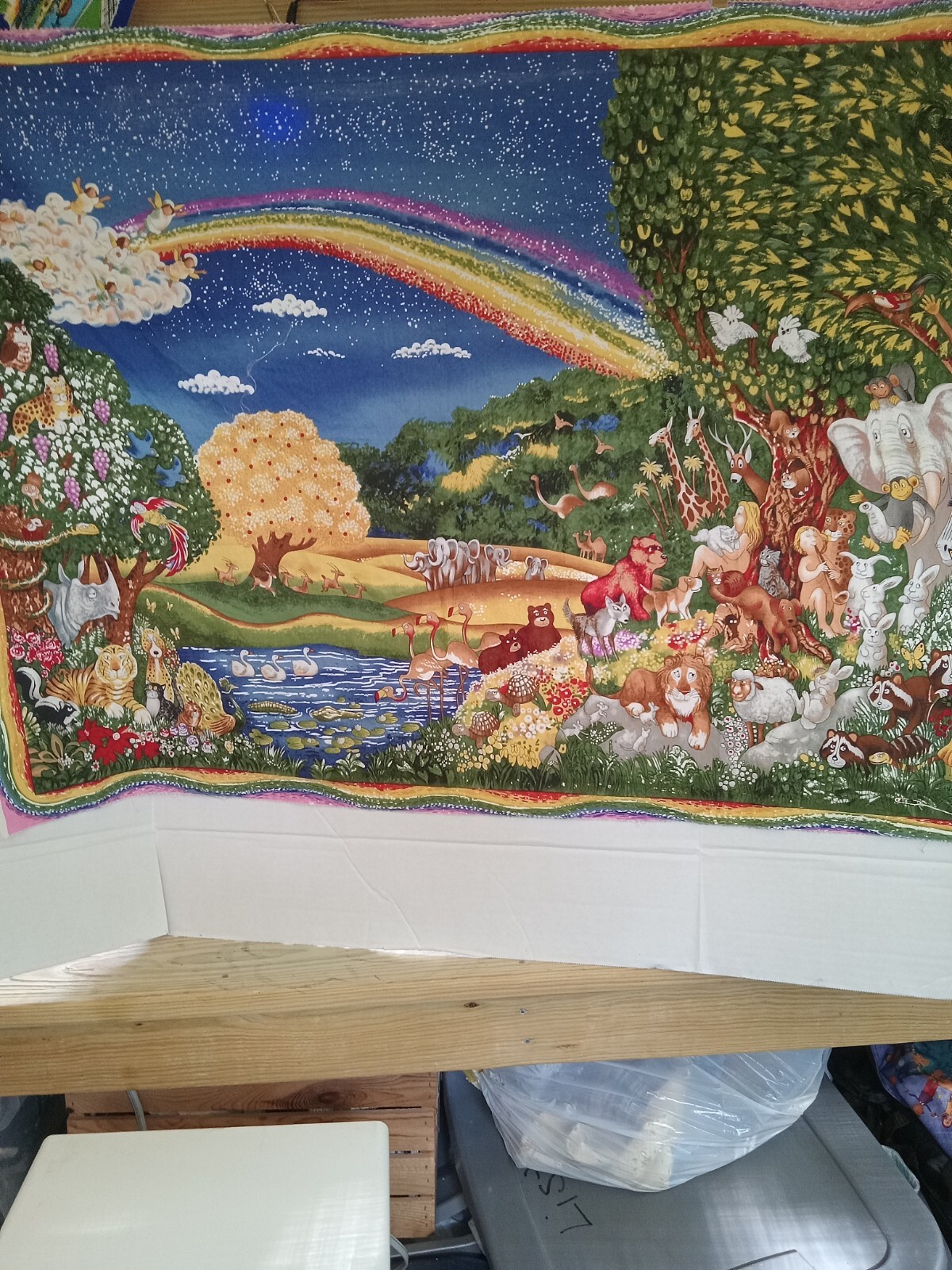 Whimsical Rainbow Garden Printed Fabric Panel by Bill Ball Applejack  