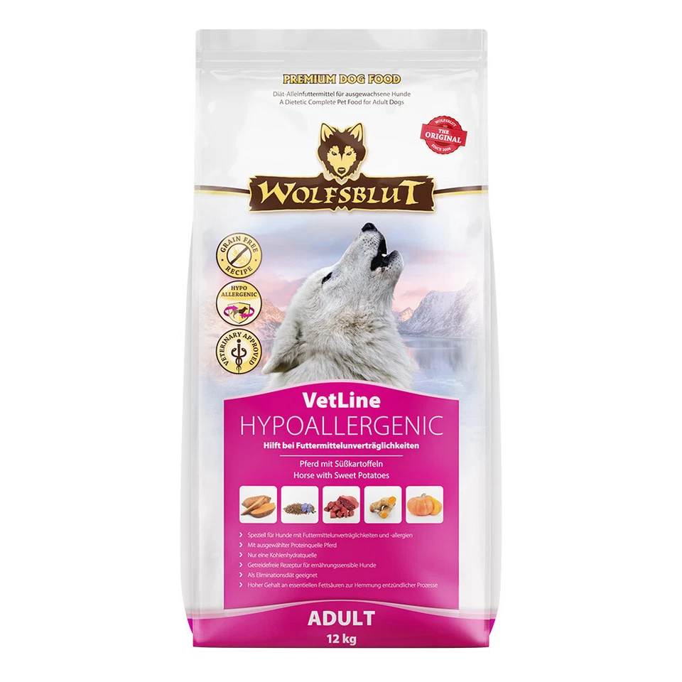 MARKENLOS Wolfsblut VetLine Hypoallergenic 12 kg - Hundefutter mit Pferd und Süßkartoffeln