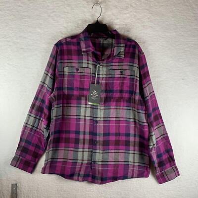 Alpine Design Shirt Men's Large Purple Plaid Cotton Flannel Button-Up 7016
