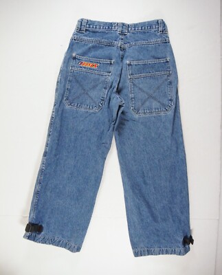 Vintage Lee Pipes Jeans Kids Large 27x25 Blue Denim Pants BMX Wide
