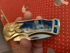 Elk Ridge Wolf Pocket Knife Never Used Beautiful Design!