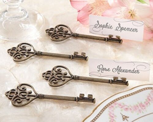 24 Key To My Heart Victorian Key Wedding Place Card Photo Holders Favors - Picture 1 of 1