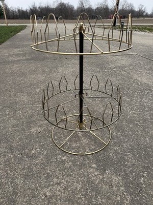 MCM Vintage Mid Century Metal Spinning Shoe Rack Tree Rotating 12 Pairs 2 Tier