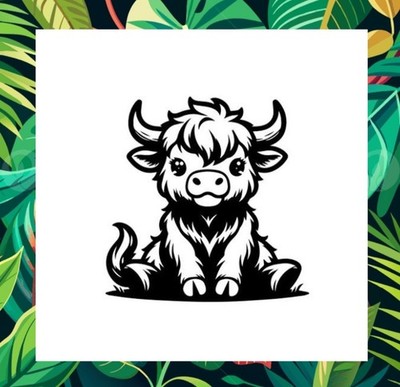 Niedliche Baby Highland Kuh, Silhouette Vinyl Aufkleber, hübsch, Bauernhoftiere 8''