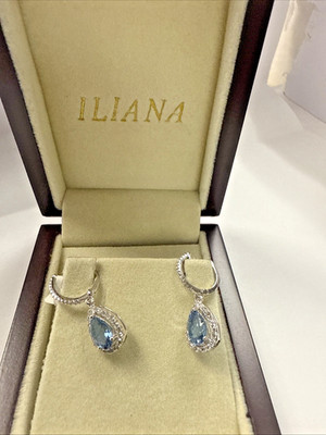 ILIANA 18k WG Santa Maia Aquamarine, Diamond   Earrings TDiaWt 0.47 acts, TGW1