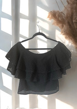 Banana Republic XS Black Eyelet Off Shoulder Ruffle Blouse