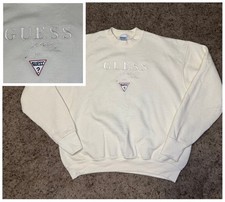 Vintage 90s GUESS Jeans Spell out Crewneck Sweatshirt Iconic Logo Collegiate XL