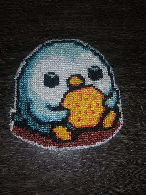 Handmade Cross-Stitch Small Penguin Eating Cookie!