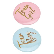 3packs Gender Reveal Button Pin Metal Material Blue Pink English Pattern At LJIW