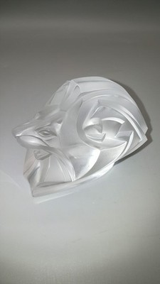 Schöner Vintage Lalique Kristall Löwenkopf (Tête de Lion) Briefbeschwerer