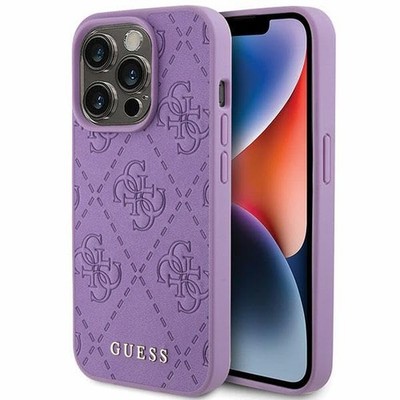 Guess Leder 4G Stamped Hülle für iPhone 15 Pro 6.1 Lila