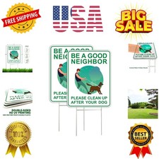 Clean Up After Your Dog Signs 2 Pack, 9 x 12" With Metal H-Stakes, Double Sid...