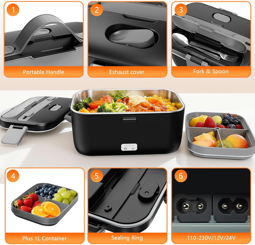 Electric Lunch Box for Adults, 2.8L Double Layer 100W Fast Heated Lunch Box, Hea - Picture 5 of 12