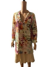 Coldwater Creek Jacket PL Linen Blend Floral Colorful Artsy Button Pockets Light