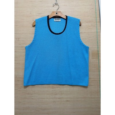 San Remo Vintage Blue Textured Knit Sleeveless Top Lace Trim Scoop Neck USA Made