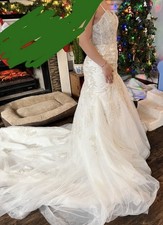 White Silver Mermaid Sweetheart Beaded Tulle Wedding Dress with Train