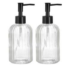 13.5Oz Glass Dish Hand Soap Dispensers with Pump for Bathroom 2Pcs Clear