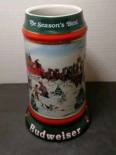 Vintage 1991 Anheuser Busch Budweiser Christmas Beer Stein Clydesdales