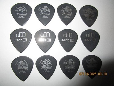 12 Pack Dunlop Guitar Picks Tortex Pitch Black Jazz III 1.0mm Gauge #1815