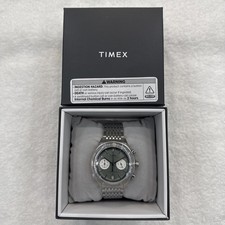 Nuovo Bracciale Timex Marlin Jet Cronografo Acciaio Inox Quadrante Verde TW2Y89800