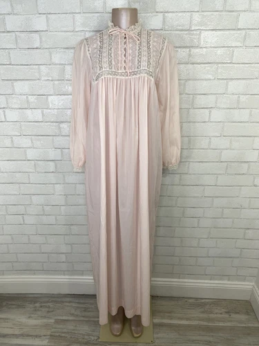 Camicia da notte lunga vintage anni 60 70 Christian Dior rosa cottagecore prateria modesta