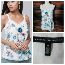 White House Black Market Tank Top Size XS Embroidered Floral Lined Ruffle Straps