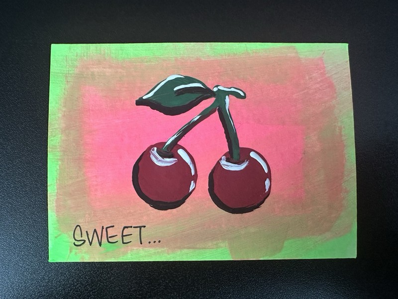ACEO Art Card Signed 2.5x3.5 Cherries Acrylic Original