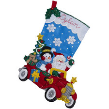 Bucilla "Holiday Drive" Felt Christmas Stocking Kit-OOP New 18"