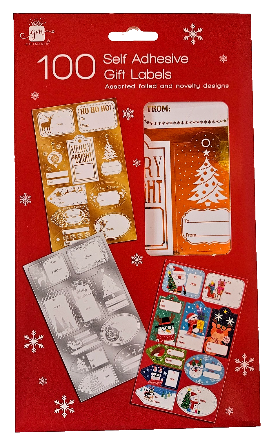 Gold Silver Foil Christmas Characters Stickers Gift Tag Sticky Labels 100 Tags