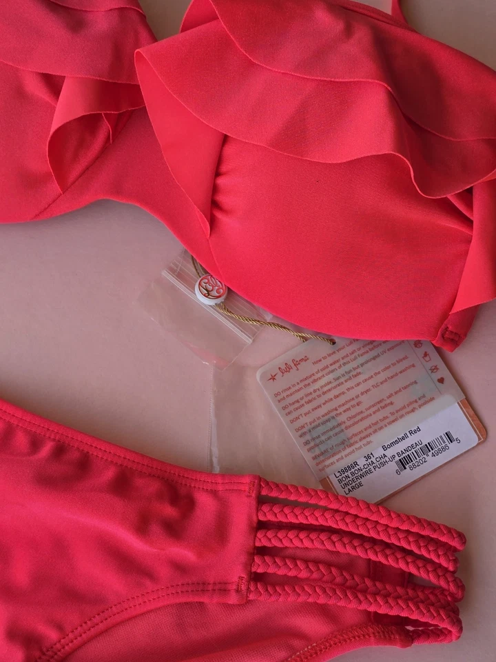 Luli Fama Push Up Bandeau Traje de Baño Conjunto L Parte Superior S Parte Inferior trae Rojo Nuevo con Etiquetas 190 $ Foto 3 de 4