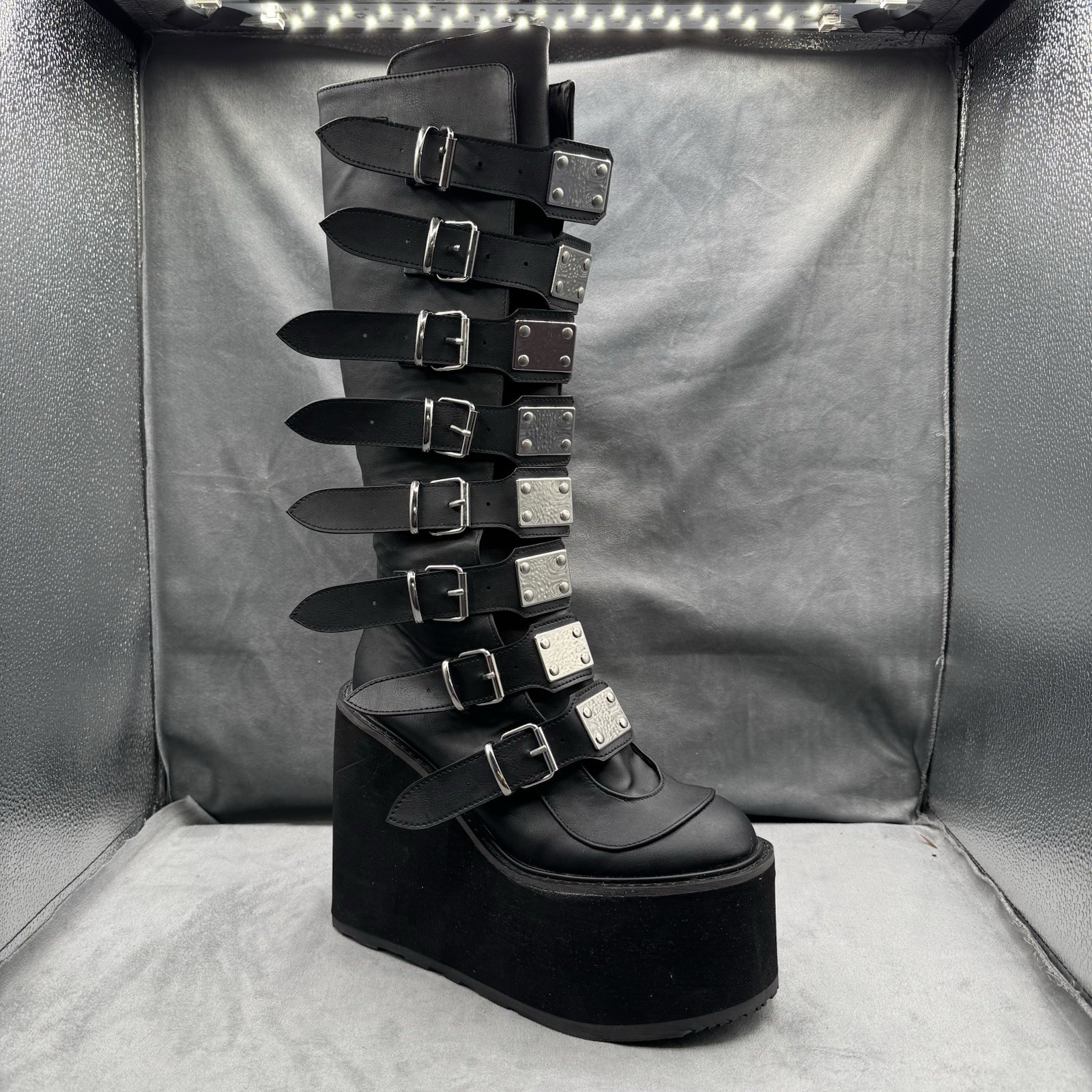 Demonia Swing-815 Knee High Platform Wedge Boots … - image 1