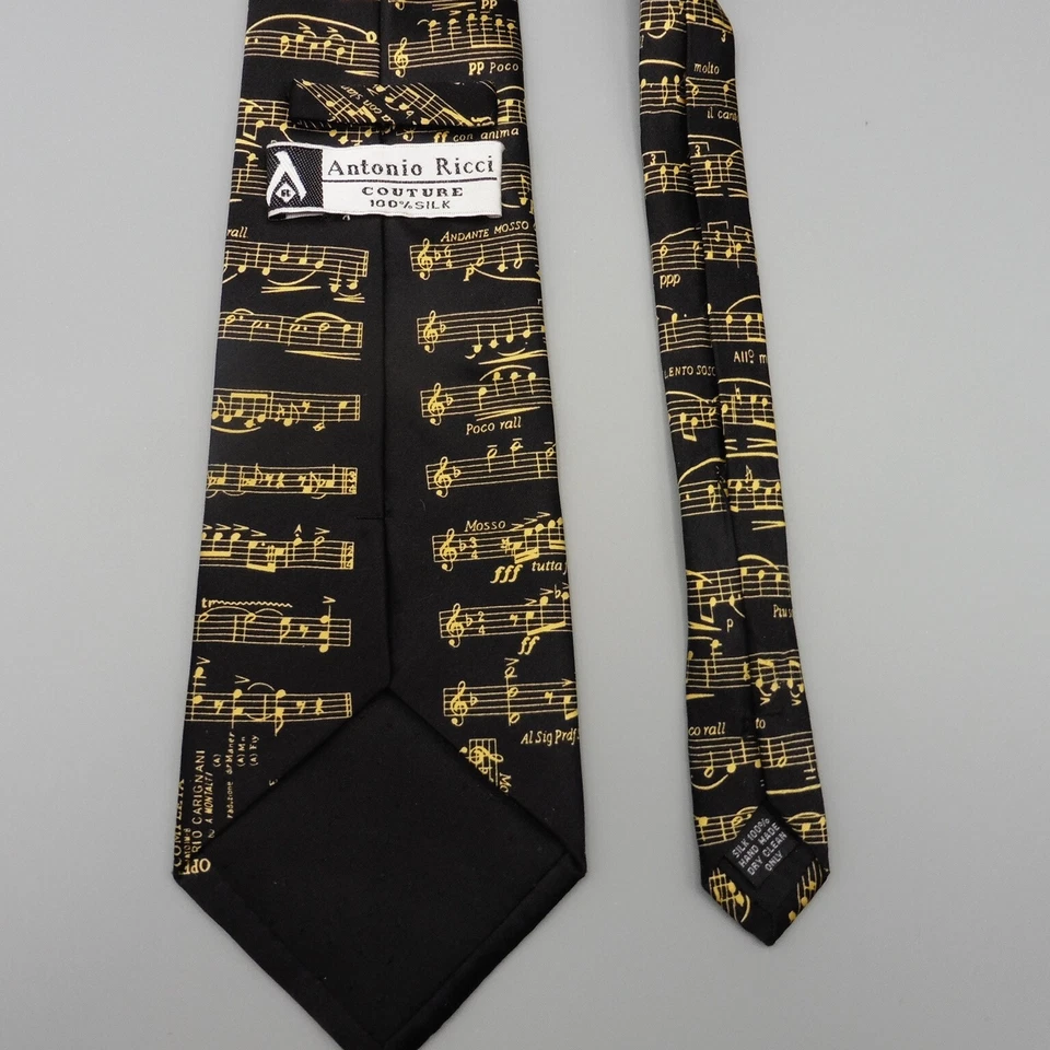 Corbata Antonio Ricci Para Hombre Negra Seda Alta Costura Música Tema Diseñador Corbata para el Cuello Foto 4 de 4