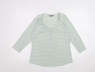 Muskat Damen grün weiß gestreift V-Ausschnitt Langarm T-Shirt Größe 10