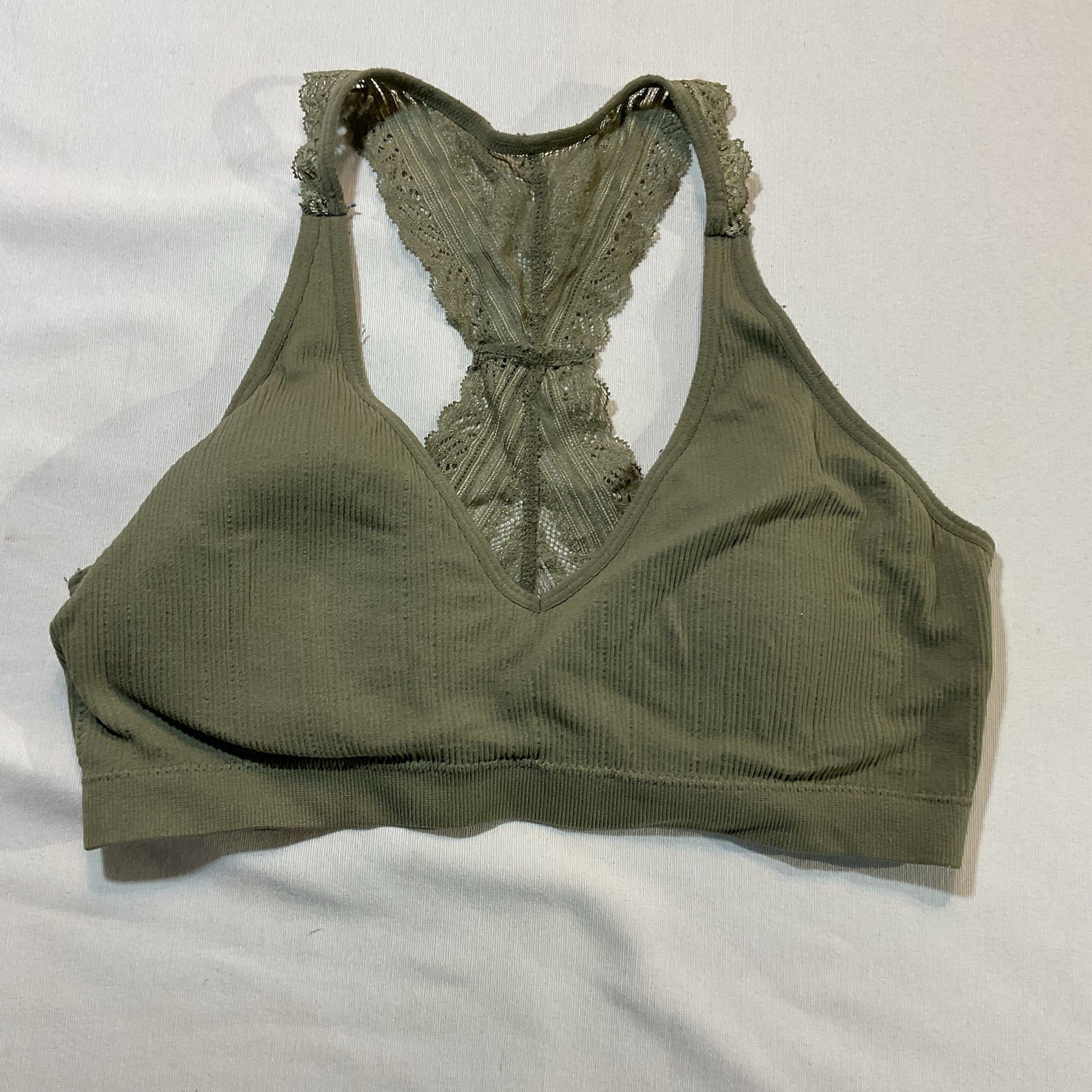 Unbranded Bralette Size M Lace Racerback Razor Back Olive Green-image